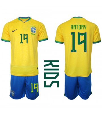 Brasil Antony #19 Hjemmedraktsett Barn VM 2022 Kortermet (+ Korte bukser)